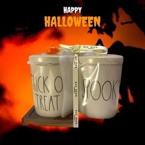 Rae Dunn, set of 2 small candy canisters Halloween